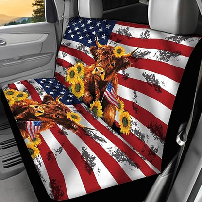 AFPANQZ Highland Cow Flag Print Car Rear Seat