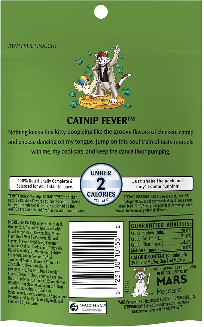 Temptations MixUps Crunchy and Soft Cat Treats, Catnip Fever Flavor, (12) 3 oz. Pouches