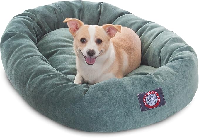 Majestic Pet 32 Inch Micro Velvet Calming Dog Bed Washable – Cozy Soft Round Dog Bed with Spine for Head Support 32x23x7 (inch)