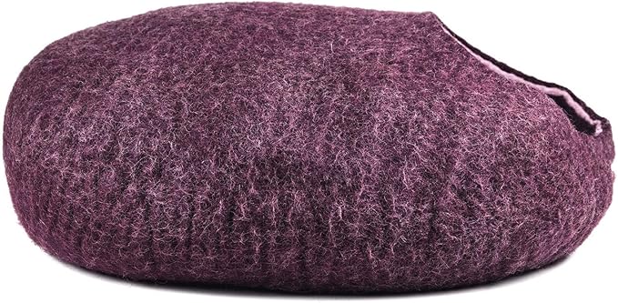 Yeti Pet Cave Pet Bed for Cats and Small Dogs, 100% New Zealand Wool, Burgundy