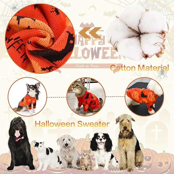 Halloween Sweater Costume for Dogs Cat Pumpkin Knitwear