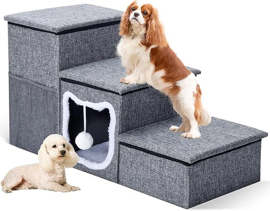 Bilibrara Dog Stairs for Small Dogs 3-Step Cat 180 Lbs, 16.7'' H