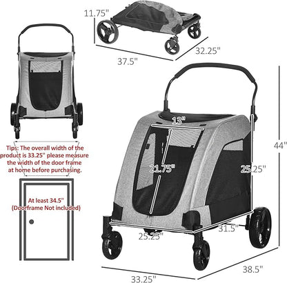 NicBex Dog Stroller Modern Pet Stroller Universal Wheel with Storage Basket Pet Stroller for Medium Dogs Classic Ventilated Foldable Oxford Fabric for Medium Size Dogs