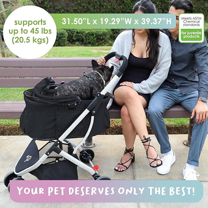 Petique 3-in-1 Newport Pet Stroller (Travel Carrier + Car Seat + Stroller) 360º Front 45LBS –