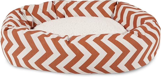 24 inch Burnt Orange Chevron Sherpa Bagel Dog Bed