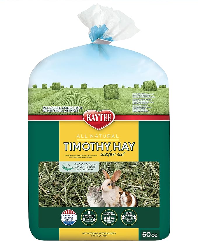 Kaytee Wafer Cut All Natural Timothy Hay for Pet Guinea Pigs, Rabbits & Other Small Animals, 60 Ounce