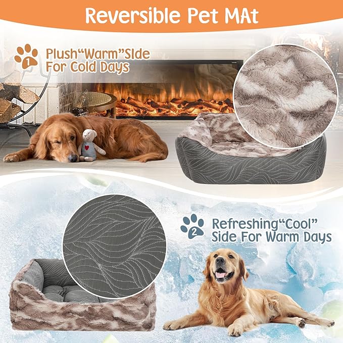 2 in 1 Dog Bed Washable Pet Cooling Beds for Large Medium Small Dogs Cats Orthopedic Reversible Washable Sofa Rectangle Durable Puppy Cuddler Soft Calming Sleeping Bed