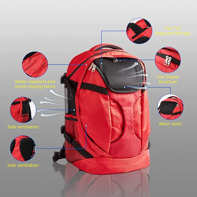 Large Pet Cat Backpack Dog Backpack for Most Dog Sizes Travel&Hiking Pet Carrier Backpack with Safety leash large Ventilations Double-layer Structure (RED)