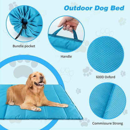 YUEPET 47"×27" Waterproof Outdoor Dog Bed, Portable Camping Dog Bed Easy to Clean Travel Outdoor Dog Mat for Large Medium Dogs Puppy with Storage Bag（Cyan）