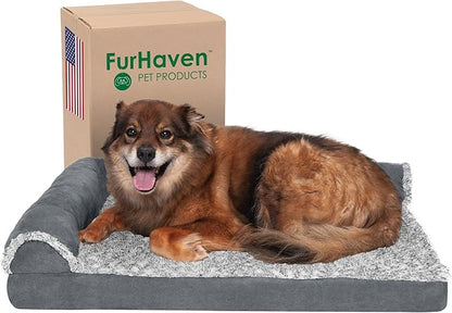 Furhaven Memory Foam Dog Bed for Large/Medium Dogs w/ Removable Bolsters & Washable Cover 55 lbs