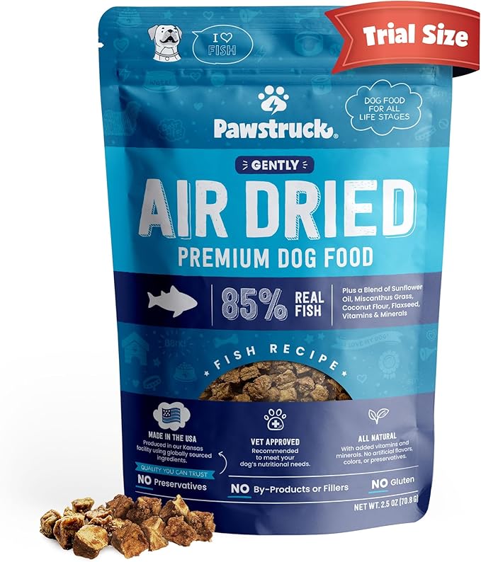 Pawstruck All Natural Air Dried Dog Food w/Real Fish - Grain Free, Made in USA, Non-GMO & Vet Recommended - High Protein Limited Ingredient Full-Feed - for All Breeds & Ages - 2.5oz Trial Bag