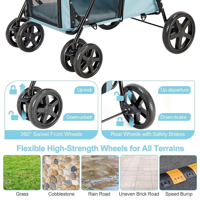 Double Pet Stroller for Dogs and Cats with 2 Detachable Carrier 4 Wheels,