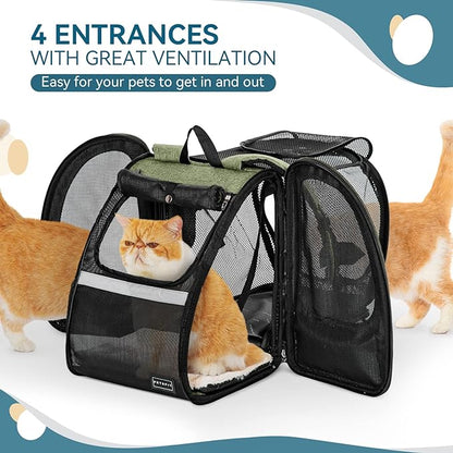 Petsfit Cat Backpack Carrier,Dog Carrier Backpacks Expandable with Great Ventilation,Fleece Mat,Perfect for Hiking,Camping Hold Pets Under 22 lbs