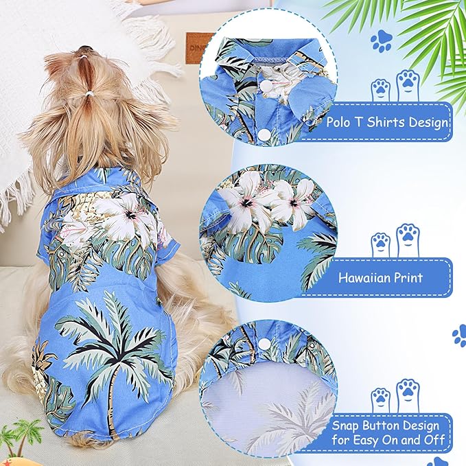 Dog Hawaiian Shirt Hawaii Style Summer Dog Clothes Boy Girl Breathable Cool Costume Beach Seaside Sweatshirt for Small Puppy Polo T-Shirt Pet Outfit
