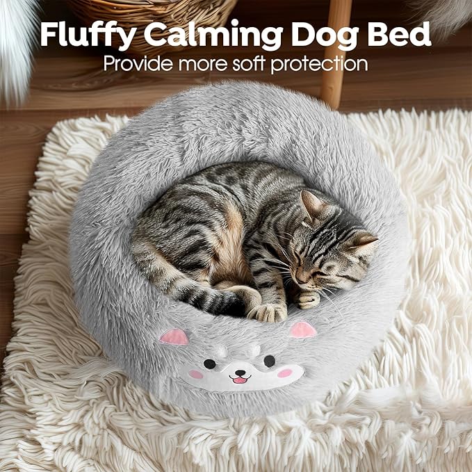 Veehoo Donut Calming Cat Dog Bed for Small Dogs Cat-Round Cute Small Cat Bed Pet Bed 20" Light