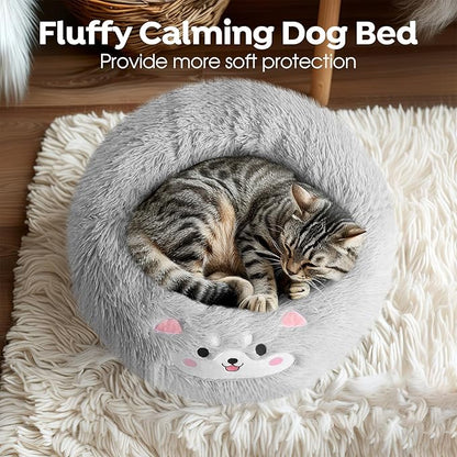 Veehoo Donut Calming Cat Dog Bed for Small Dogs Cat-Round Cute Small Cat Bed Pet Bed 20" Light