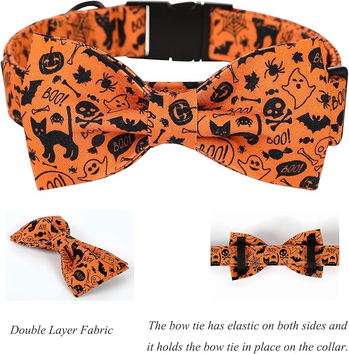 Lionet Paws Halloween Dog Collar with Bowtie 8-12in