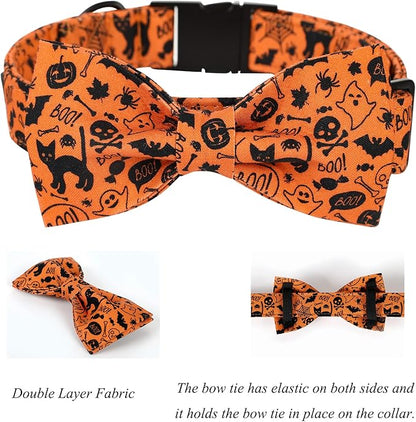 Lionet Paws Halloween Dog Collar with Bowtie 8-12in