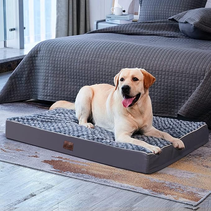 WESTERN HOME WH Large Dog Bed for Large Dogs, Dog Beds Large Sized Dog with Soft Rose Plush Removable Washable Cover, Orthopedic Egg Crate Foam Support and Non-Slip Bottom, Waterproof Pet Bed Mat