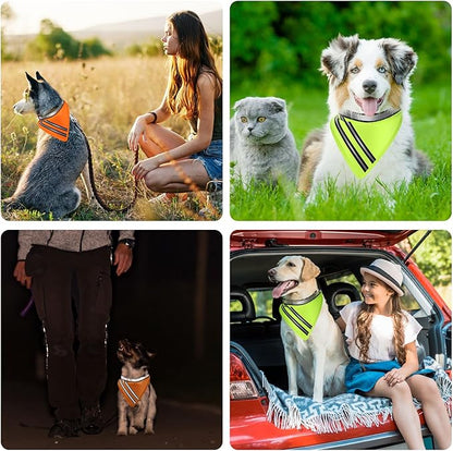 2 Pcs Reflective Dog Bandana with Neon Orange