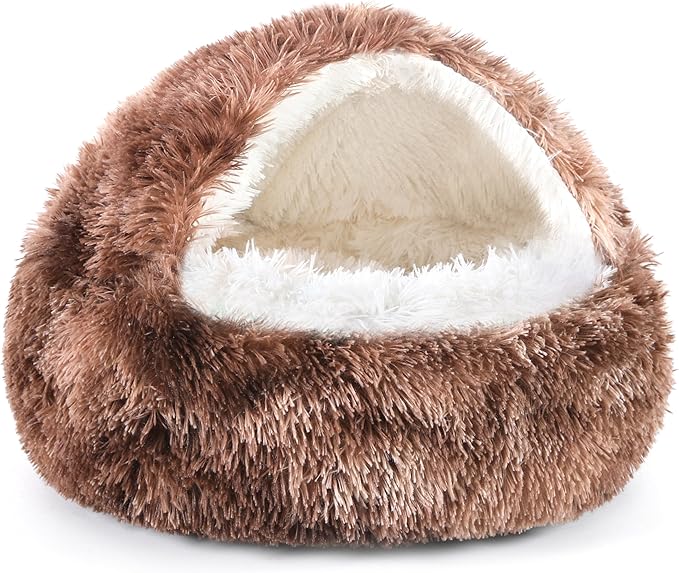 NOYAL Dog Bed Round Hooded Plush Cat Cave