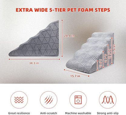 Foam 5 Tier Dog Steps&Stairs for High Beds 25 inches High