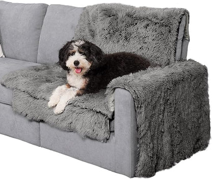 Furhaven Corner Cushion Seat Cover for Dogs & Cats, Washable, For Couches, Sectional Sofas, & L Shaped Couches - Snuggle Spot Shaggy Long Faux Fur Corner Throw - Gray, One Size