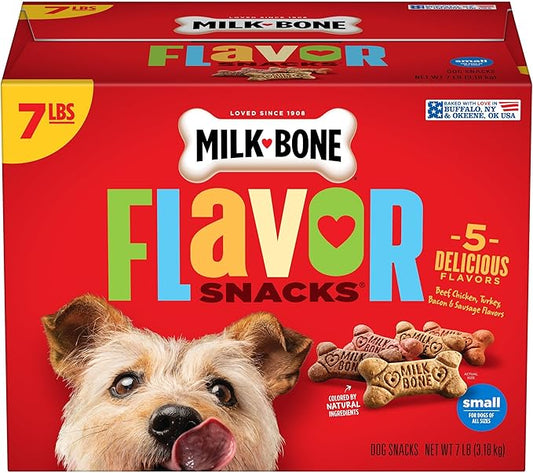 Milk-Bone Flavor Snacks Dog Treats, Small Biscuits, 7 Pound Crunchy Texture Helps Reduce Tartar