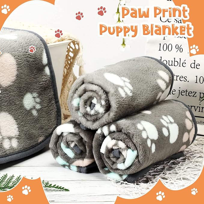 4 Pcs Pet Blanket Dog Puppy Blanket Paw Print Fleece Blanket for Small Medium Pet Dog Cat Warm Soft Sleep Mat Guinea Pig Cage Liners Blanket (Dark Gray,Large(41 x 30 Inch))