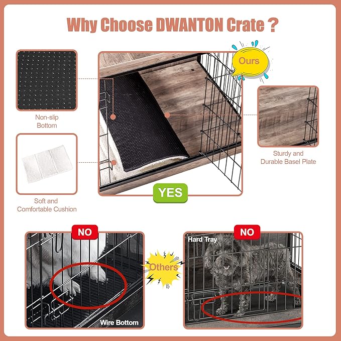 DWANTON Dog Crate Furniture with Cushion 43.3" L,