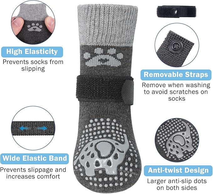 SCENEREAL Dog Socks to Prevent Licking Paws for Hardwood Floors Anti Slip
