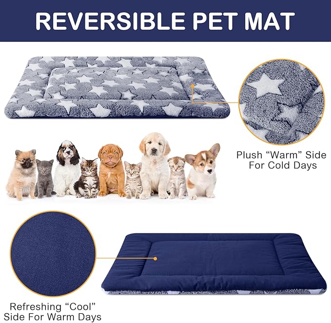 4 Pcs Dog Bed Mat Dog Crate Pad Reversible Dog Crate Mat Machine Washable Dog Bed Pad Star Pet Sleeping Mat Kennel Bed Pad for Crate for Small, Medium, Large Dog (Blue, 18 x 24 x 1.6 Inch)