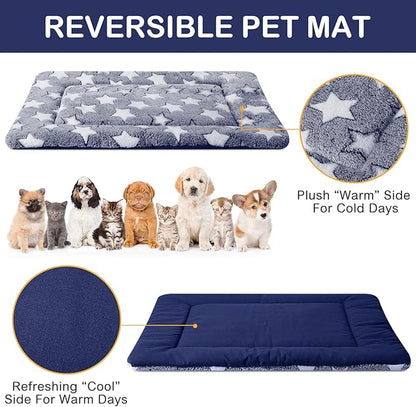 4 Pcs Dog Bed Mat Dog Crate Pad Reversible Dog Crate Mat Machine Washable Dog Bed Pad Star Pet Sleeping Mat Kennel Bed Pad for Crate for Small, Medium, Large Dog (Blue, 18 x 24 x 1.6 Inch)