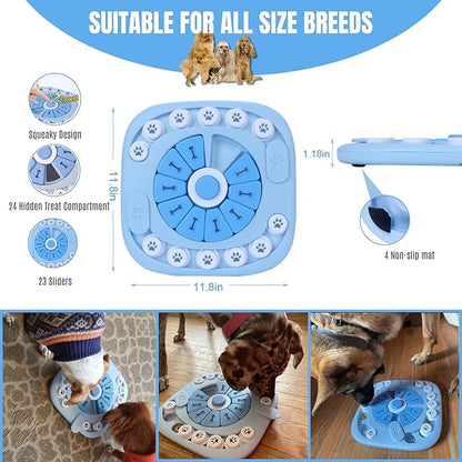 Dog Puzzle Toys Level 2, Dog Puzzles for Smart Dogs, Interactive Dog Treat Puzzles for Large Medium Small Dogs with Suqeaky Dog Button Design