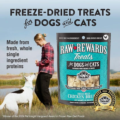 Northwest Naturals Raw Rewards Freeze-Dried Chicken Breast Treats for Dogs and Cats - Bite-Sized Pieces - Healthy, 1 Ingredient, Human Grade Pet Food, Natural - 10 Oz (Pack of 3)