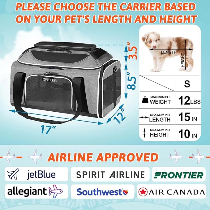 Petskd Top-Expandable Pet Carrier 17x12x8.5 Inches JetBlue Frontier Spirit Airline Approved