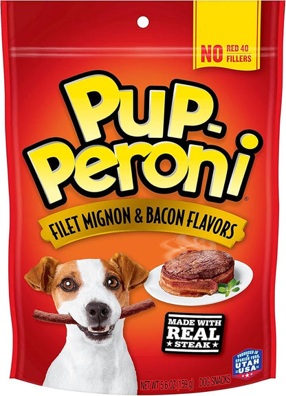 Pup-Peroni Dog Treats, Filet Mignon & Bacon Flavors, 5.6 Ounce (Pack of 8), Made with Real Steak