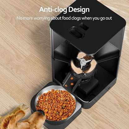 VOLUAS Cat Dry Food Dispenser with Timer, Automatic Cat Feeders with Desiccant Bag, Programmable Portion Size Control 4 Meals Per Day, 10s Voice Recorder