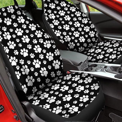 Black White Dog Paw Printed Universal Car Seat Cover Set of 2