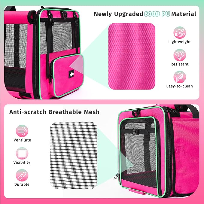 Pet Carrier, Collapsible Large Cat Carrier for 2 Cats, Soft Top Load Cat Carrier Bag for Small Medium Large Cat & Dog Under 30 lbs, Cat Travel Carrier Bag with Safety Lock Zipper, Pink