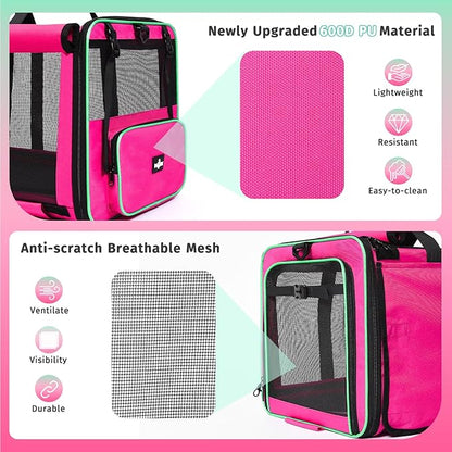 Pet Carrier, Collapsible Large Cat Carrier for 2 Cats, Soft Top Load Cat Carrier Bag for Small Medium Large Cat & Dog Under 30 lbs, Cat Travel Carrier Bag with Safety Lock Zipper, Pink