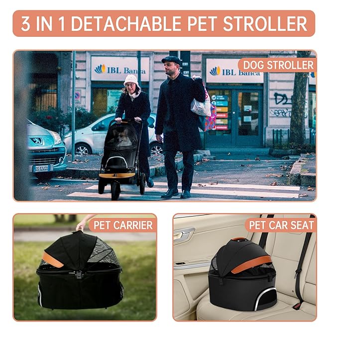 Dog Stroller for Medium Small Dogs 3in1 Pet 3 Wheels