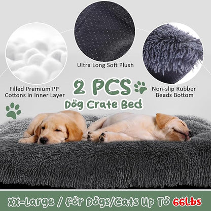 Suzile 2 Pcs Dog Cat Beds Dog Crate Beds with Machine Washable Anti-Slip Thick Puppy Beds Plush Pet Crate Pads Ultra Soft Dog Beds for Large Dog Pet Beds Medium Small Dogs
