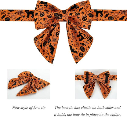 Lionet Paws Halloween Dog Collar with Bowtie 10-16in
