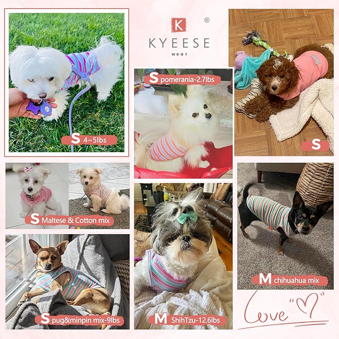 KYEESE 2 Pack Dogs Shirts Striped Dog T-Shirts (7-13lbs)