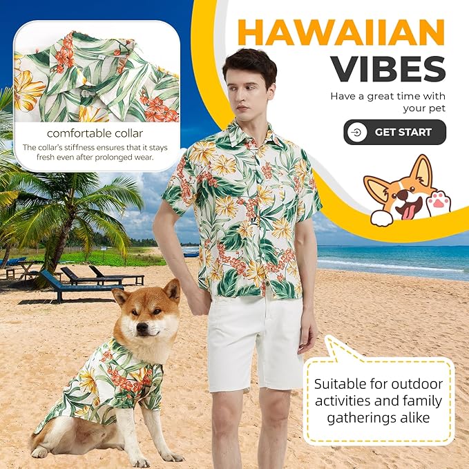 Dog Shirt Hawaiian Dog and Cat Summer T-Shirts Dog Style Floral Breathable Cool Clothes Hawaiian Shirts for Dogs and Cats Owner and Pet Shirts are Sold Separately