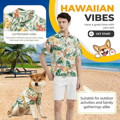 Dog Shirt Hawaiian Dog and Cat Summer T-Shirts Dog Style Floral Breathable Cool Clothes Hawaiian Shirts for Dogs and Cats Owner and Pet Shirts are Sold Separately