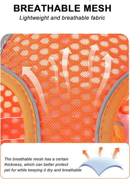 L Orange Soft Mesh Dog Harness and Leash Set