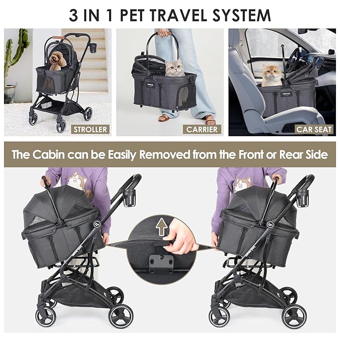 T3 Pet Stroller 3 in 1 Dog Cat Stroller for Small Medium Dogs Cats