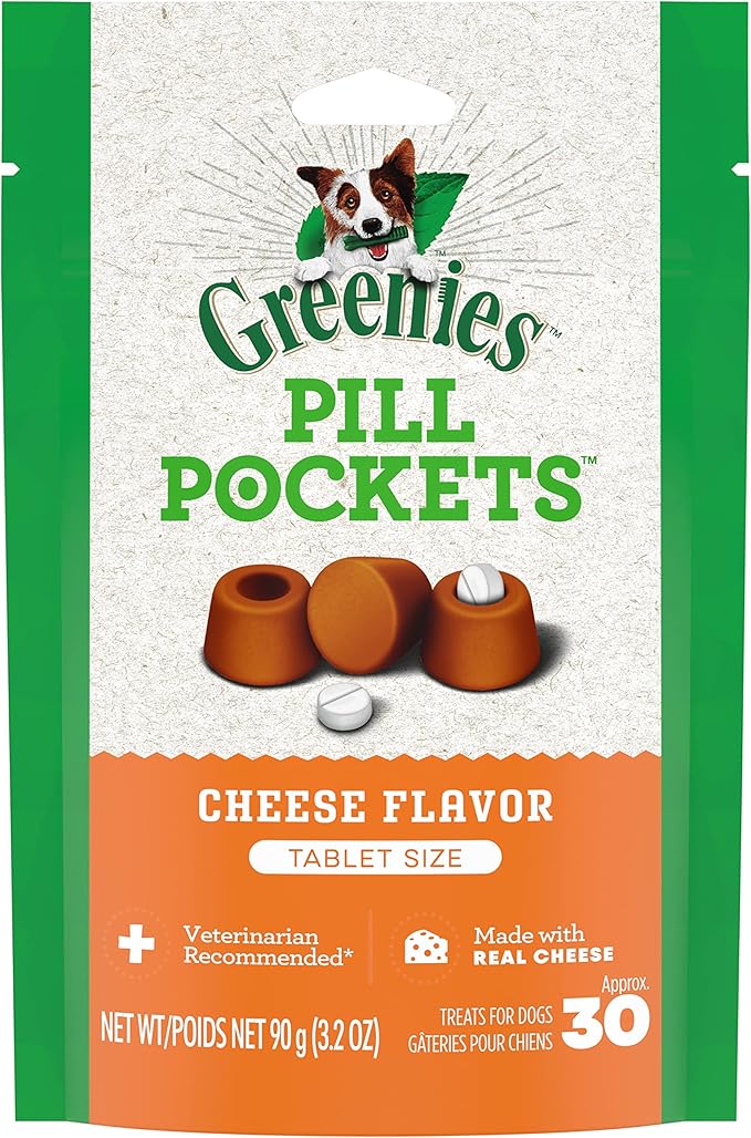 Greenies Pill Pockets for Dogs Tablet Size Natural Soft Dog Treats, Cheese Flavor, 3.2 oz. (Pack of 6)